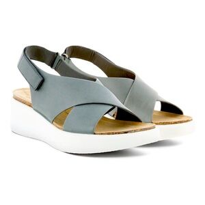 Ecco Corksphere Wedge Sandal Womens Size 37 (US
6-6.5) Grey Leather‎